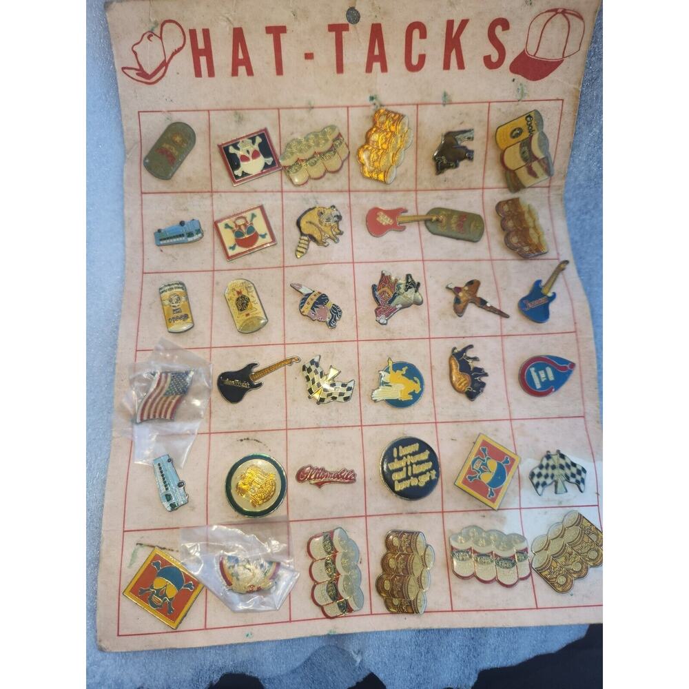 Hat Tacks Lot Of 36 From 70s Most Great Condition Cardboard Display Is Poor